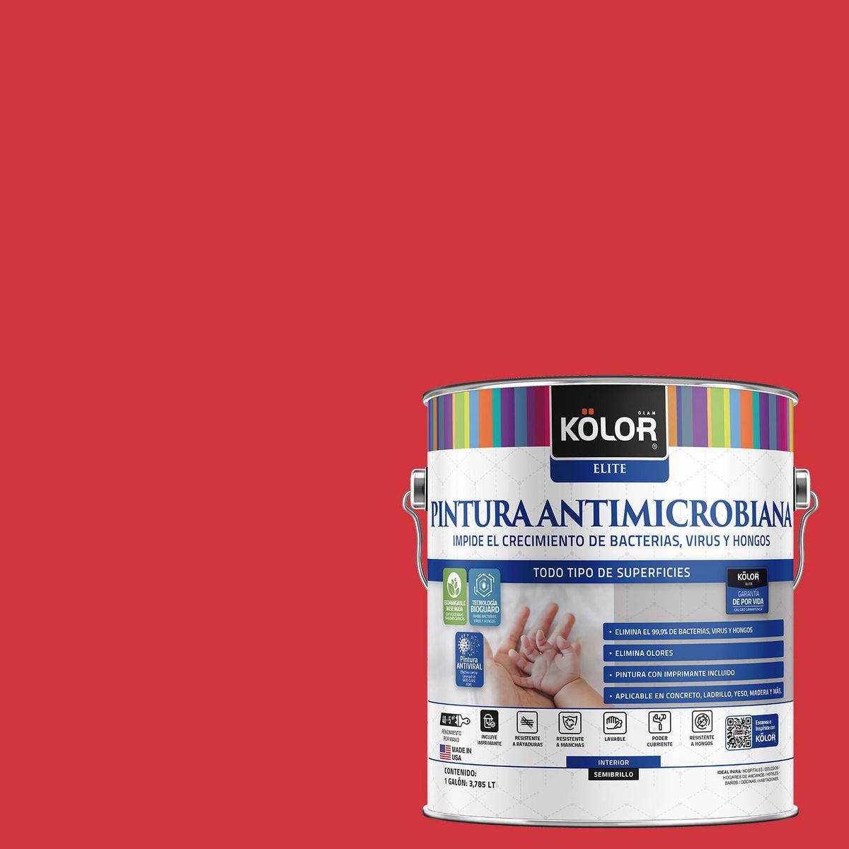 KOLOR - Pintura Antimicrobiana 1 galón(es) Semibrillante Rojo Minsk