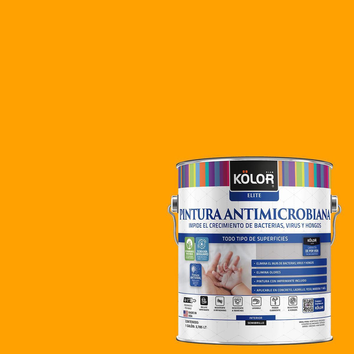 KOLOR - Pintura Antimicrobiana 1 galón(es) Semibrillante Naranjo Frae