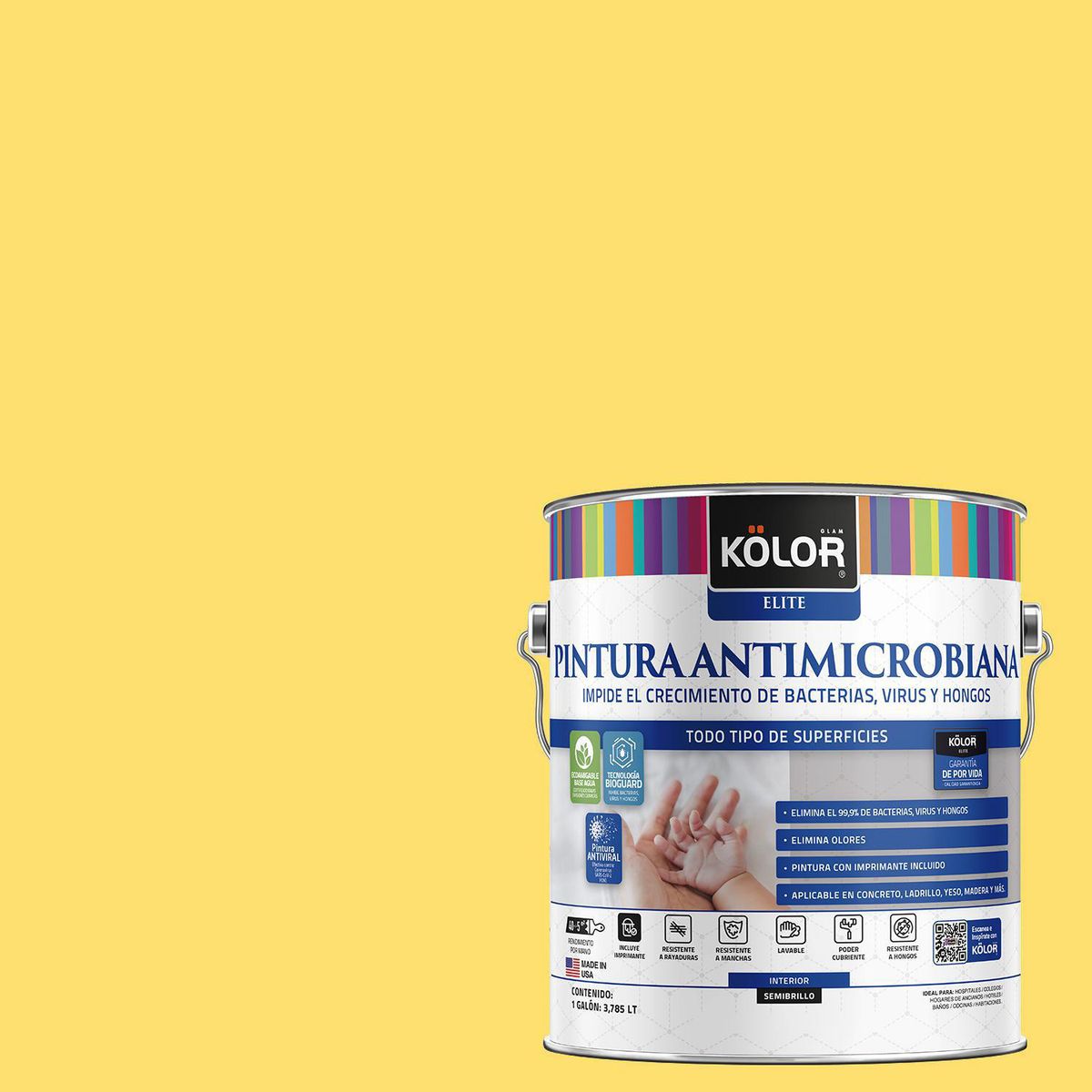KOLOR - Pintura Antimicrobiana 1 galón(es) Semibrillante Amarillo Asmara