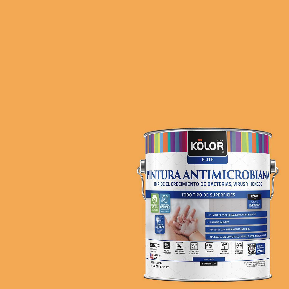 KOLOR - Pintura Antimicrobiana 1 galón(es) Semibrillante Naranjo Bissau