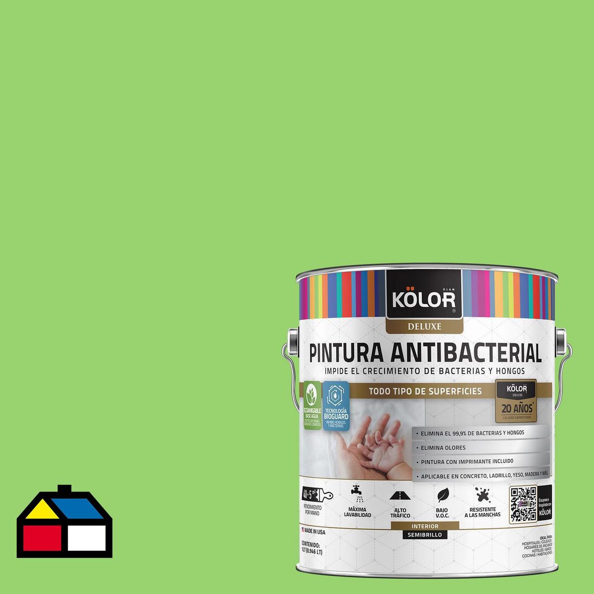 KOLOR - Pintura Antimicrobiana 1 galón(es) Semibrillante Verde Chenni