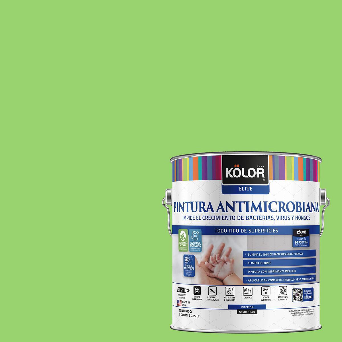 KOLOR - Pintura Antimicrobiana 1 galón(es) Semibrillante Verde Chenni
