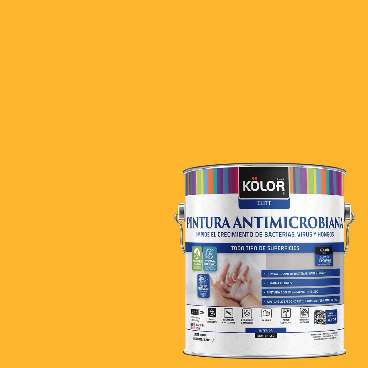 KOLOR - Pintura Antimicrobiana 1 galón(es) Semibrillante Amarillo Biasca