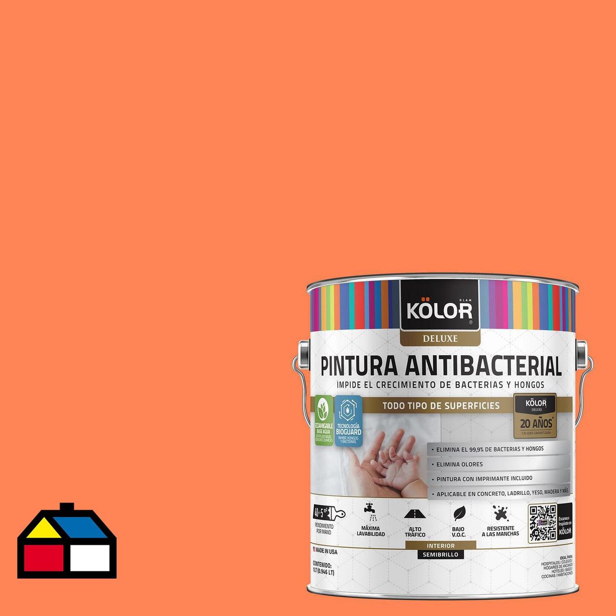 KOLOR - Pintura Antimicrobiana 1 galón(es) Semibrillante Naranjo Lombardia