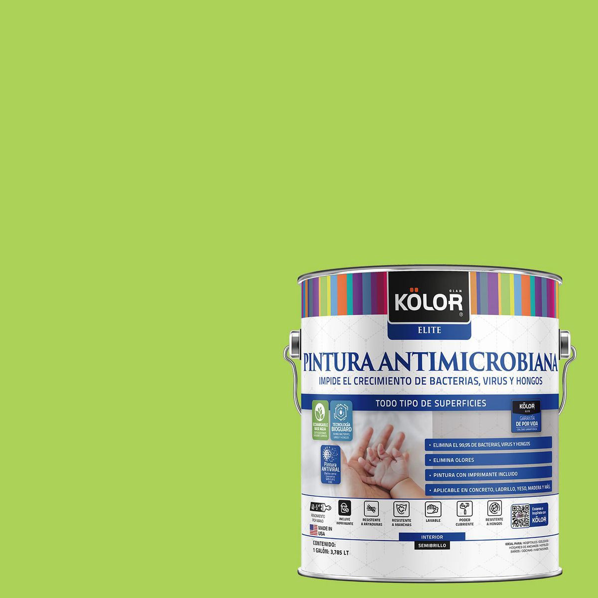 KOLOR - Pintura Antimicrobiana 1 galón(es) Semibrillante Verde Kurnool