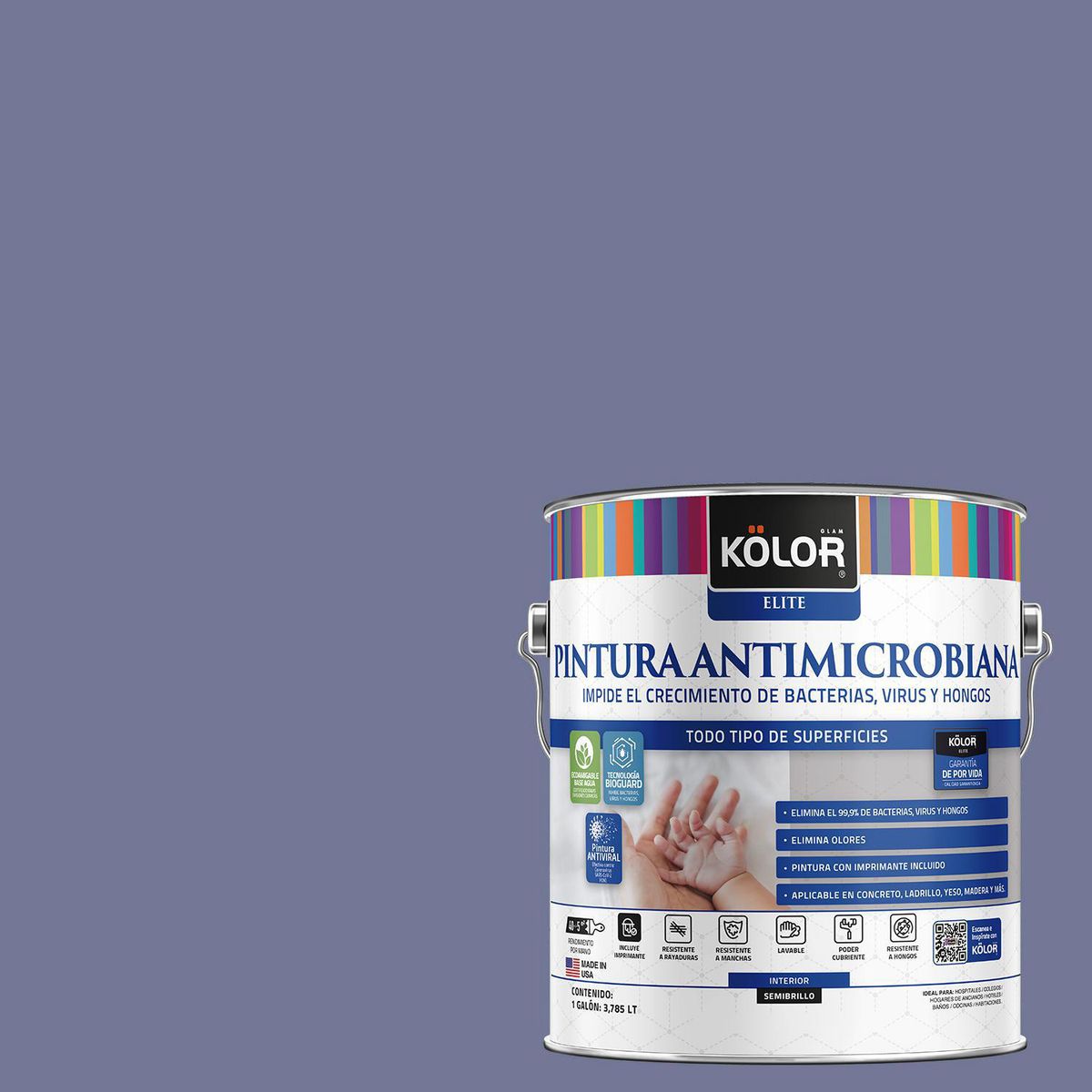 KOLOR - Pintura Antimicrobiana 1 galón(es) Semibrillante Púrpura Karluk