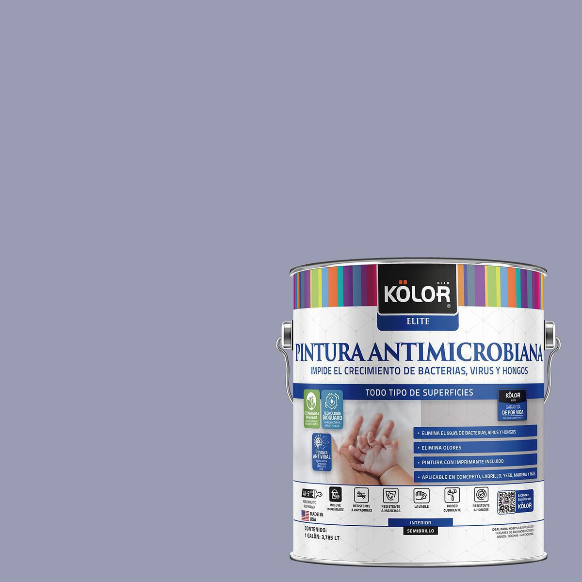 KOLOR - Pintura Antimicrobiana 1 galón(es) Semibrillante Gris Malegaon