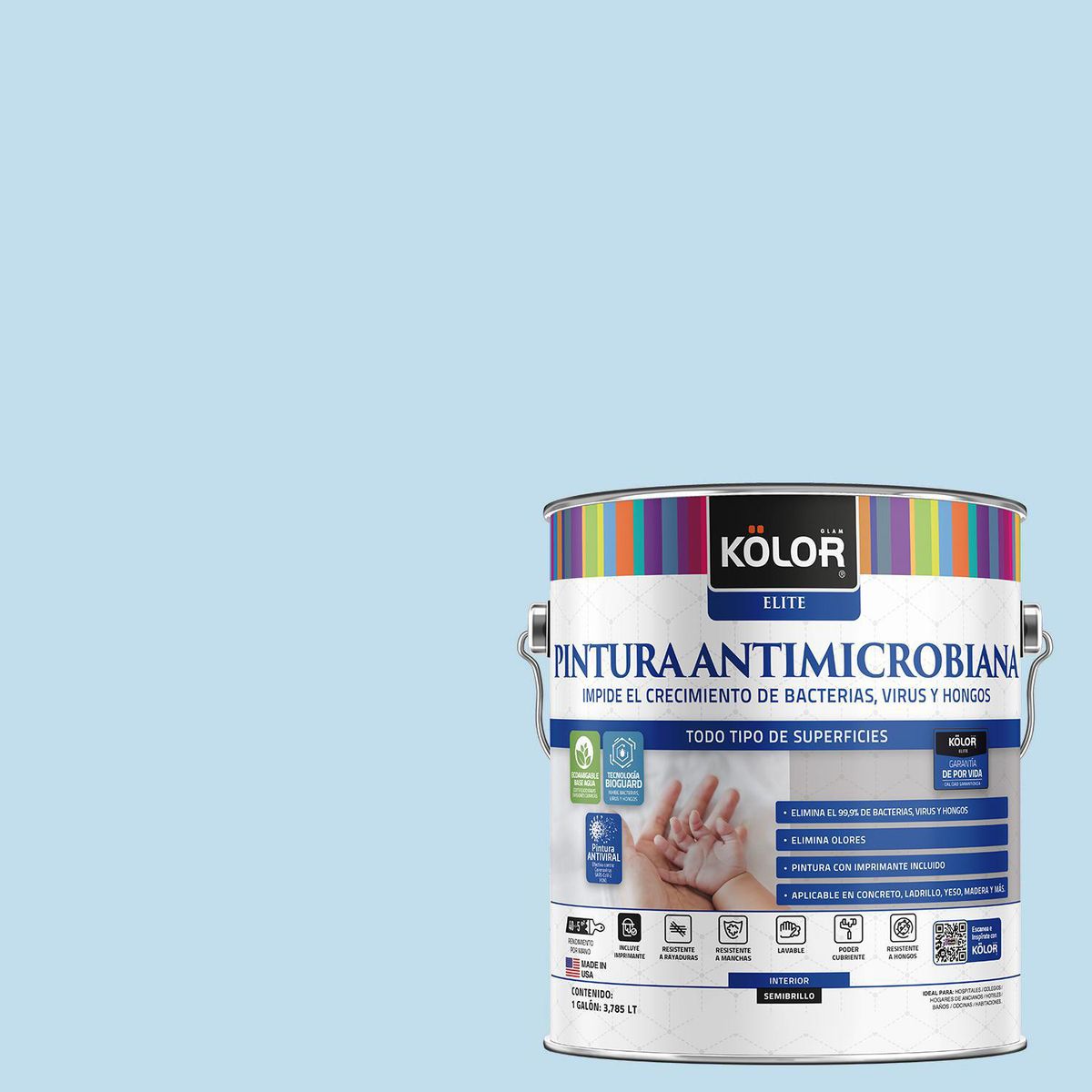 KOLOR - Pintura Antimicrobiana 1 galón(es) Semibrillante Celeste Kollam