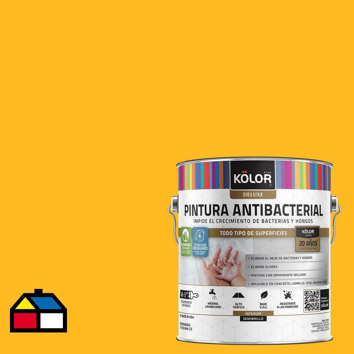 KOLOR - Pintura Antimicrobiana 1 galón(es) Semibrillante Amarillo Roma