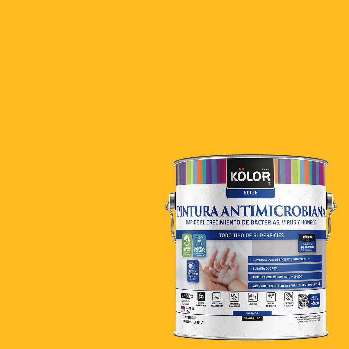 KOLOR - Pintura Antimicrobiana 1 galón(es) Semibrillante Amarillo Roma