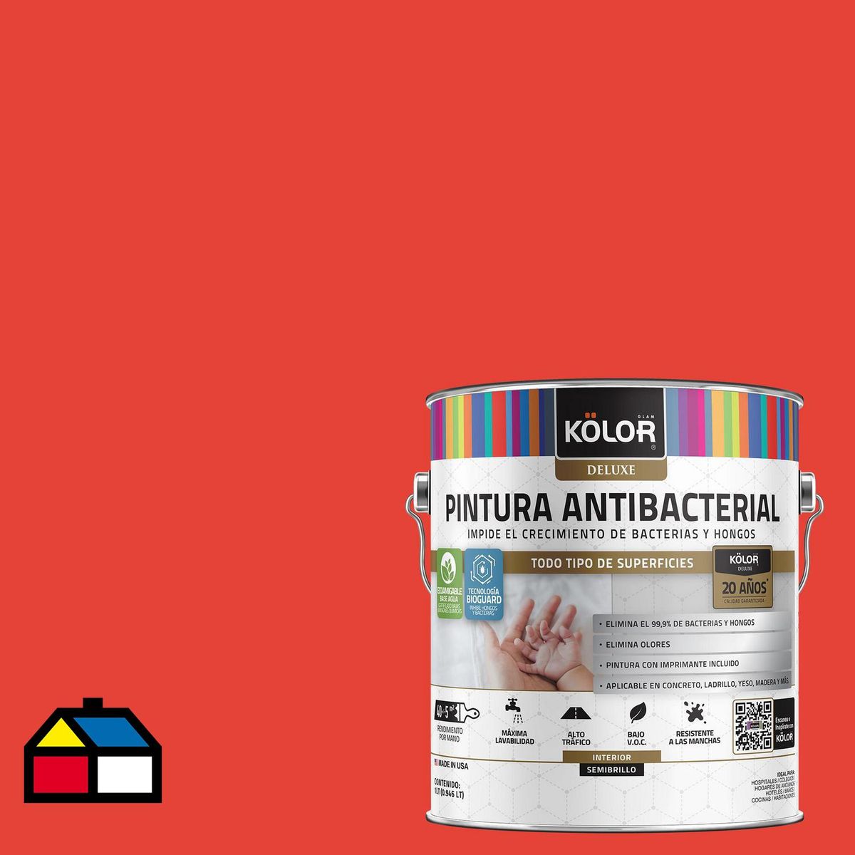 KOLOR - Pintura Antimicrobiana 1 galón(es) Semibrillante Rojo Berna