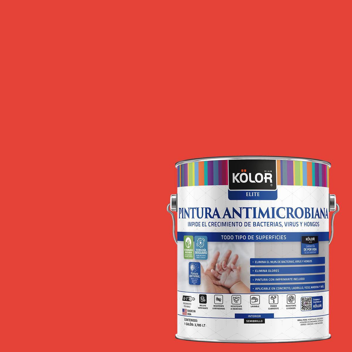 KOLOR - Pintura Antimicrobiana 1 galón(es) Semibrillante Rojo Berna