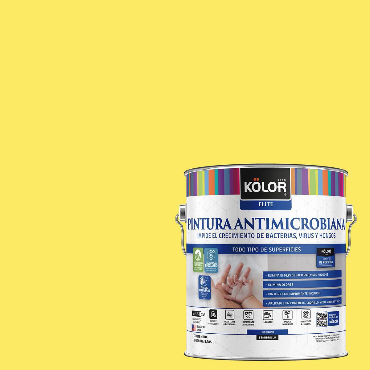 KOLOR - Pintura Antimicrobiana 1 galón(es) Semibrillante Amarillo Kulti