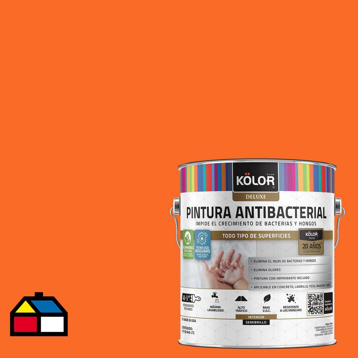 KOLOR - Pintura Antimicrobiana 1 galón(es) Semibrillante Naranjo Firenze