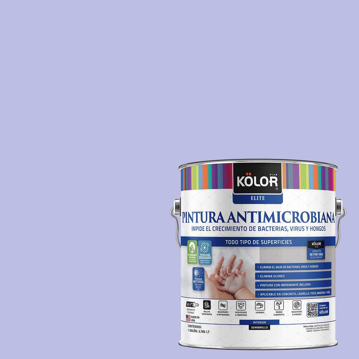 KOLOR - Pintura Antimicrobiana 1 galón(es) Semibrillante Púrpura Kita