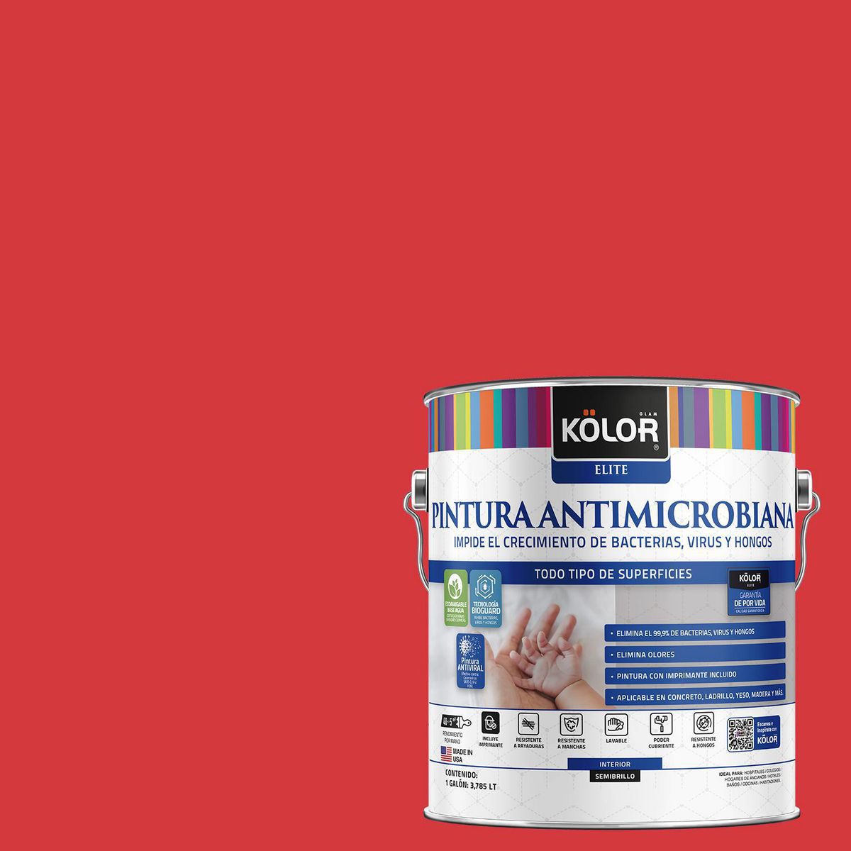 KOLOR - Pintura Antimicrobiana 1 galón(es) Semibrillante Rojo Amantea