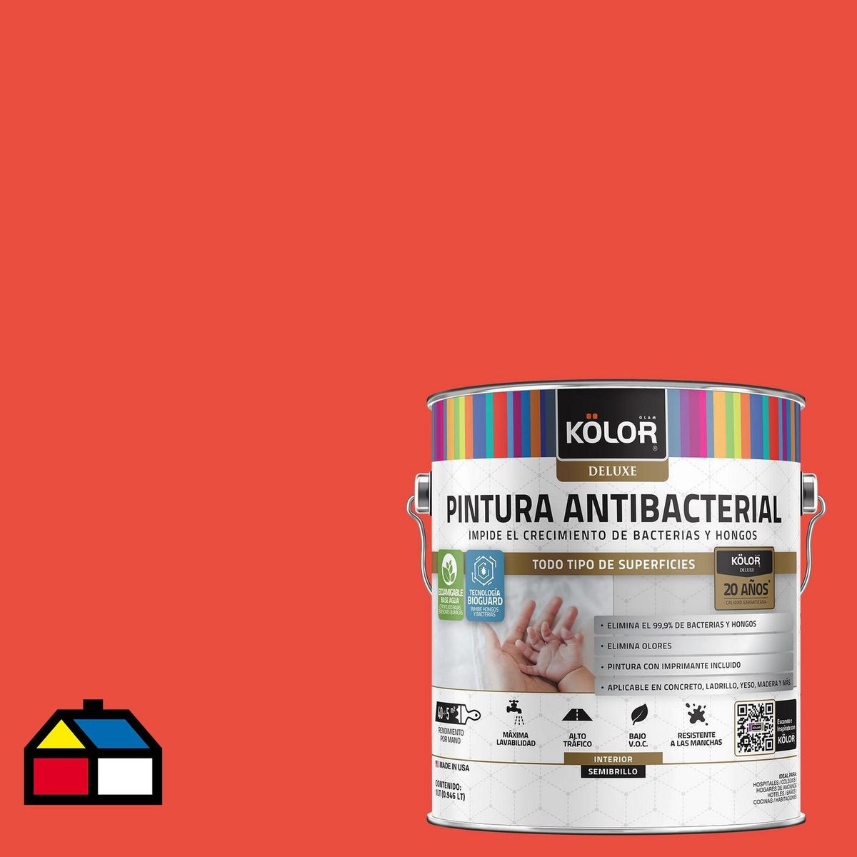KOLOR - Pintura Antimicrobiana 1 galón(es) Semibrillante Naranjo Thane