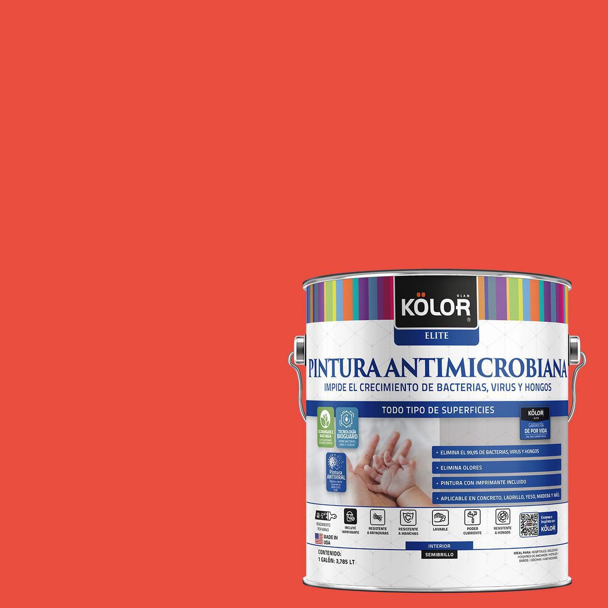 KOLOR - Pintura Antimicrobiana 1 galón(es) Semibrillante Naranjo Thane