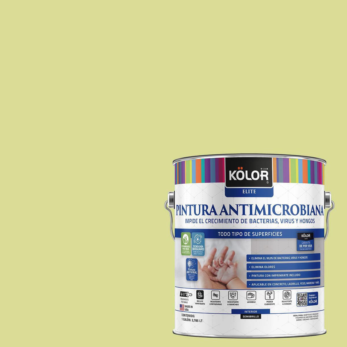 KOLOR - Pintura Antimicrobiana 1 galón(es) Semibrillante Verde Bardolino