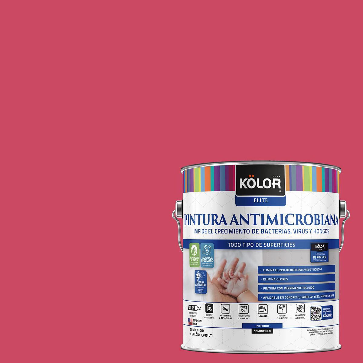 KOLOR - Pintura Antimicrobiana 1 galón(es) Semibrillante Fucsia Metz