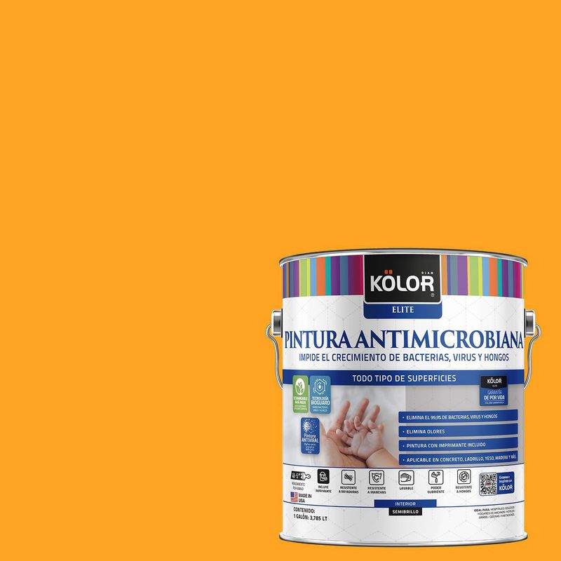 KOLOR - Pintura Antimicrobiana Semibrillante 1 galón(es) Amarillo Waterloo 