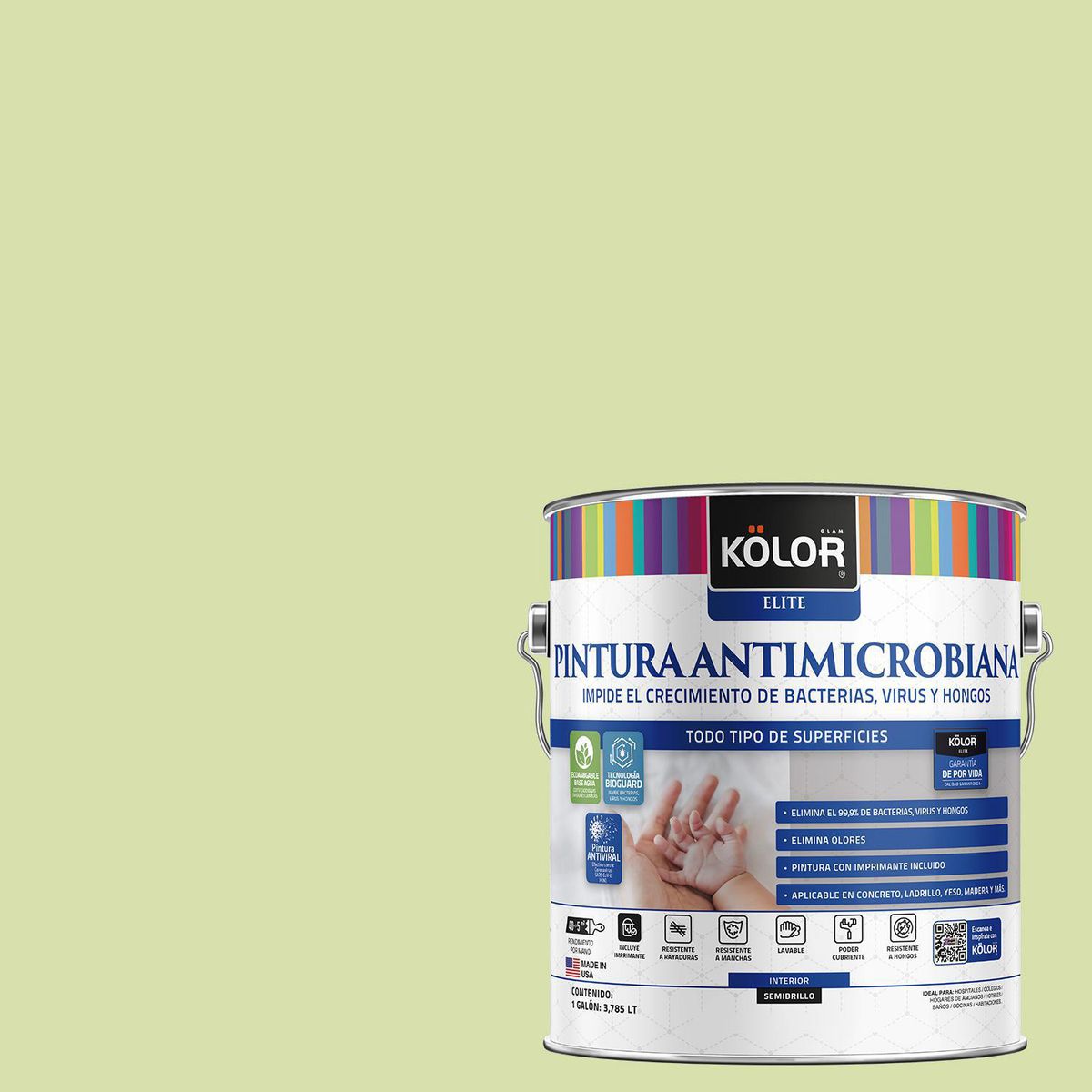 KOLOR - Pintura Antimicrobiana 1 galón(es) Semibrillante Verde Angoon