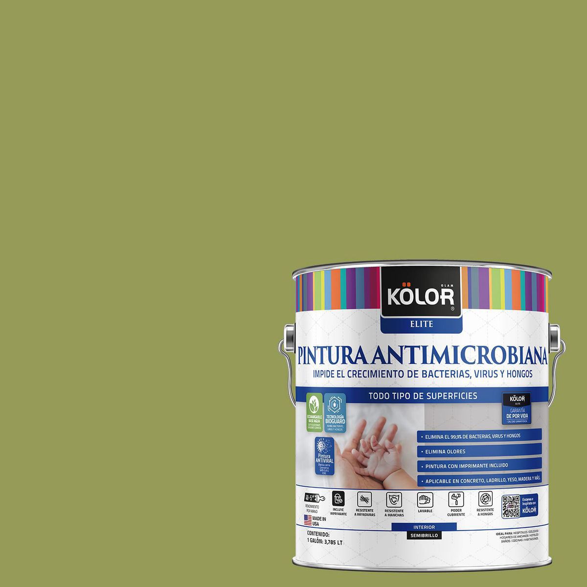 KOLOR - Pintura Antimicrobiana 1 galón(es) Semibrillante Verde Quale