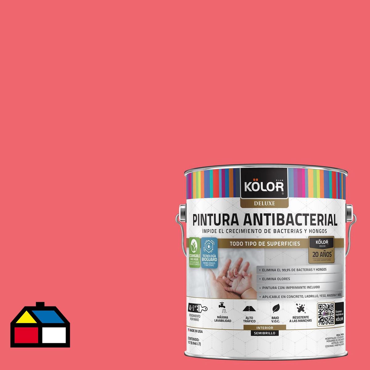 KOLOR - Pintura Antimicrobiana 1 galón(es) Semibrillante Rosado Lecce