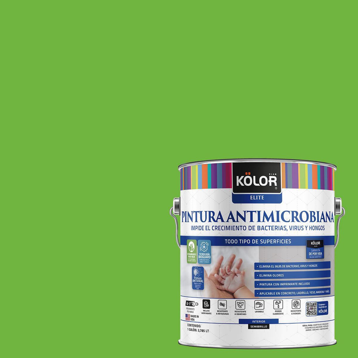 KOLOR - Pintura Antimicrobiana 1 galón(es) Semibrillante Verde La Massana