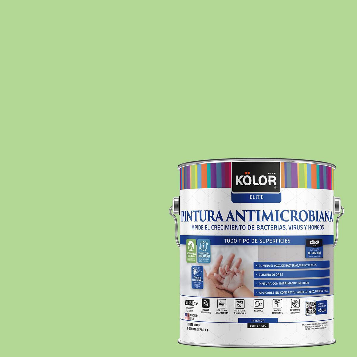 KOLOR - Pintura Antimicrobiana 1 galón(es) Semibrillante Verde Unalska