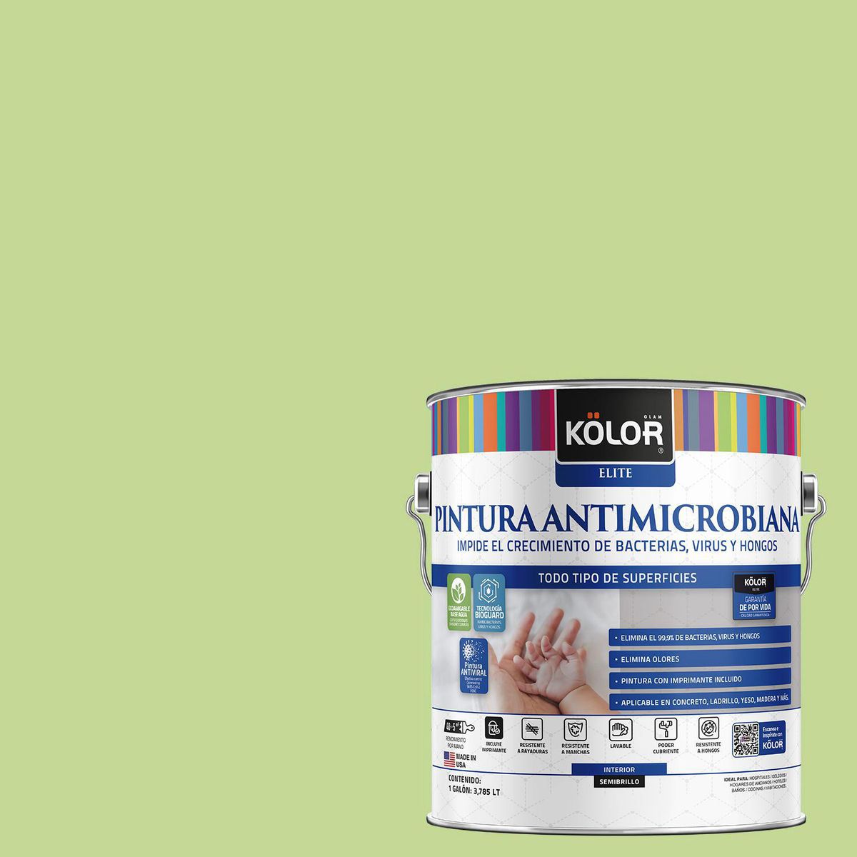 KOLOR - Pintura Antimicrobiana Semibrillante 1 galón(es) Verde Olang 