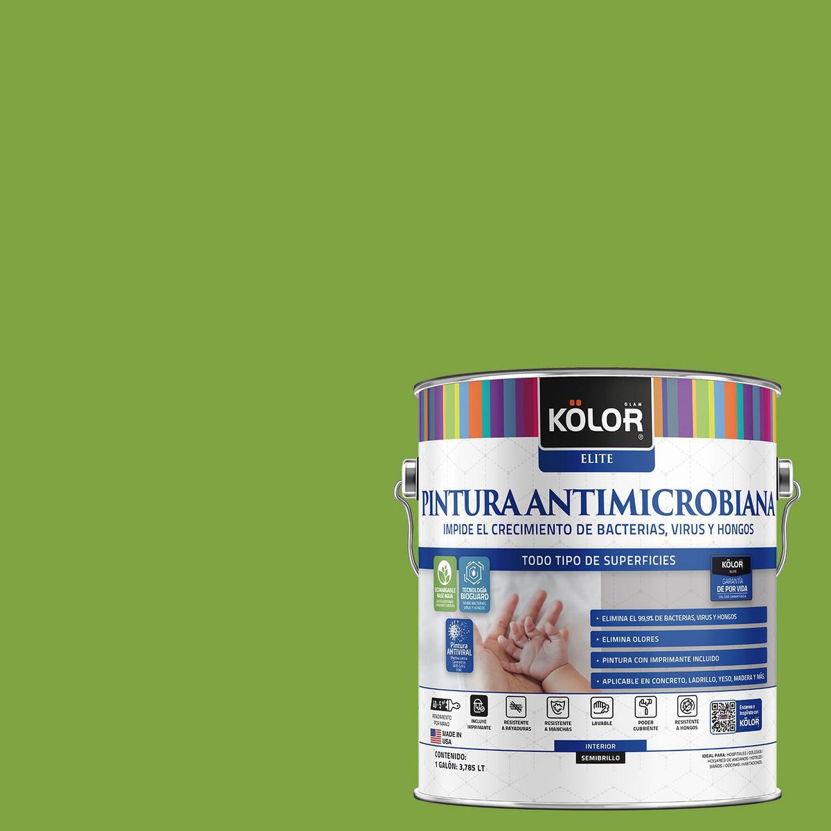 KOLOR - Pintura Antimicrobiana 1 galón(es) Semibrillante Verde Kodiak
