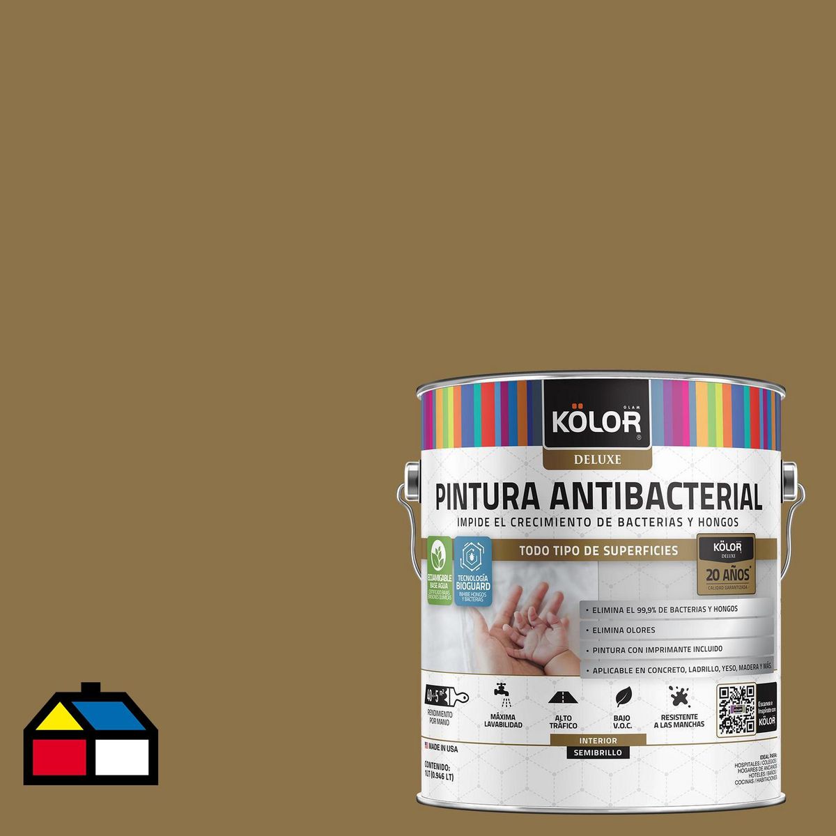 KOLOR - Pintura Antibacterial 1 galón(es) Semibrillante Café Aichi