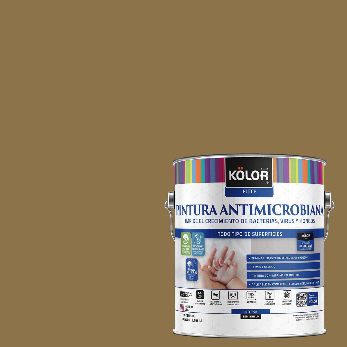 KOLOR - Pintura Antibacterial 1 galón(es) Semibrillante Café Aichi