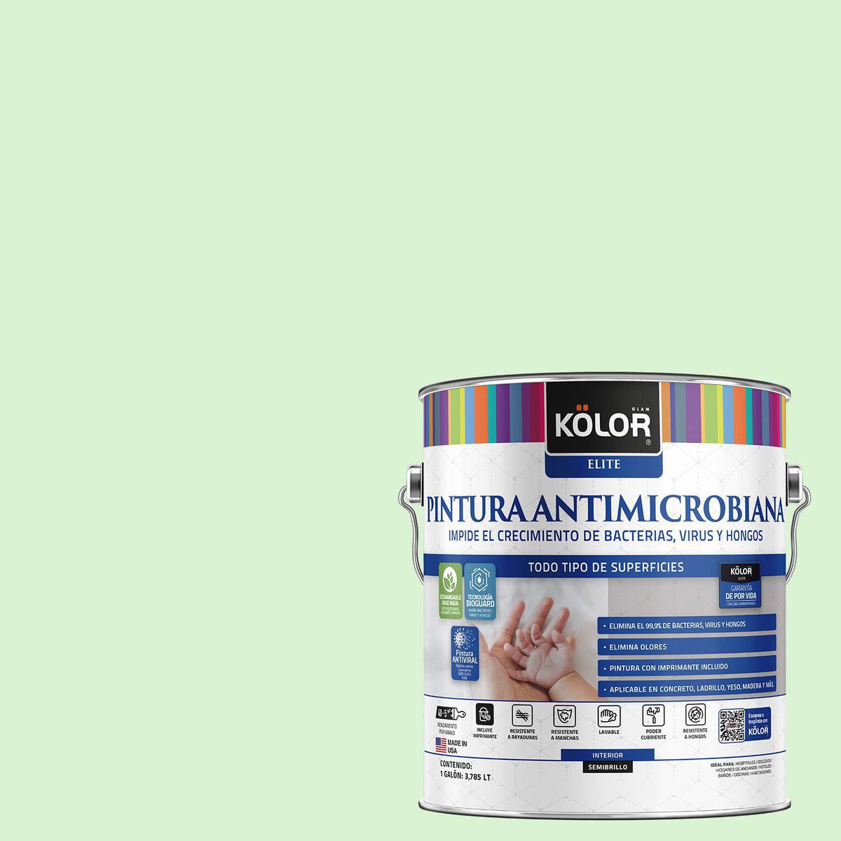 KOLOR - Pintura Antibacterial 1 galón(es) Semibrillante Verde Smolyan