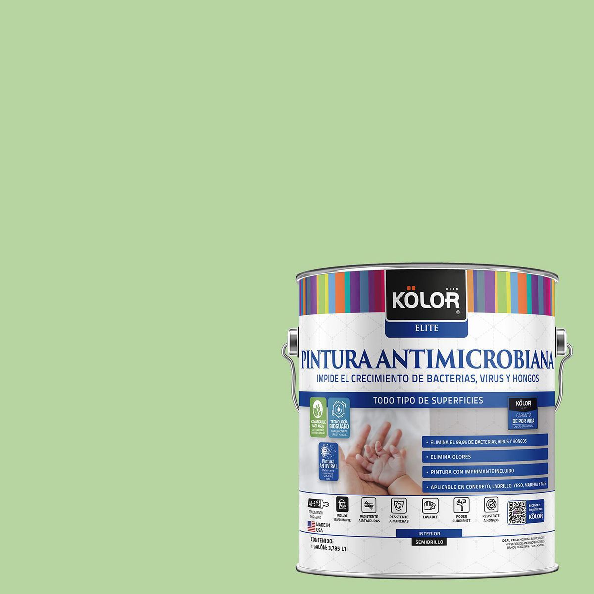 KOLOR - Pintura Antibacterial 1 galón(es) Semibrillante Verde Arima