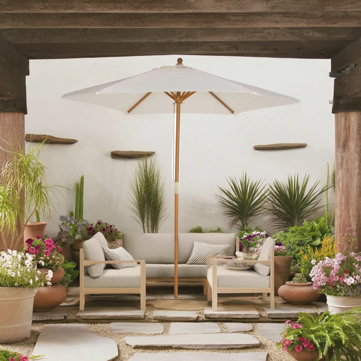 JUST HOME COLLECTION - Quitasol Madera 2.5x2.25 metros Blanco