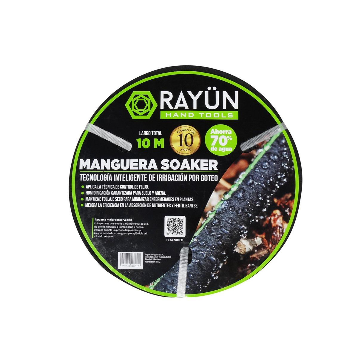 RAYUN - Manguera goteo soaker 1/2 10m