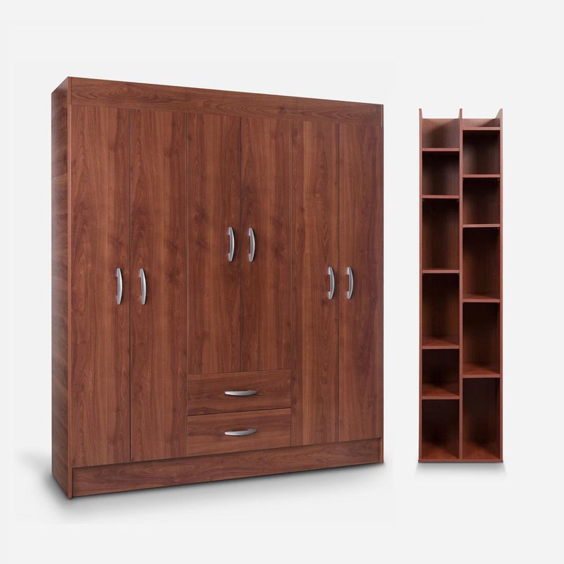CIC - Closet Trancura  6 Puertas 2 Cajones/Librero 10 Repisas Sucre Cerezo