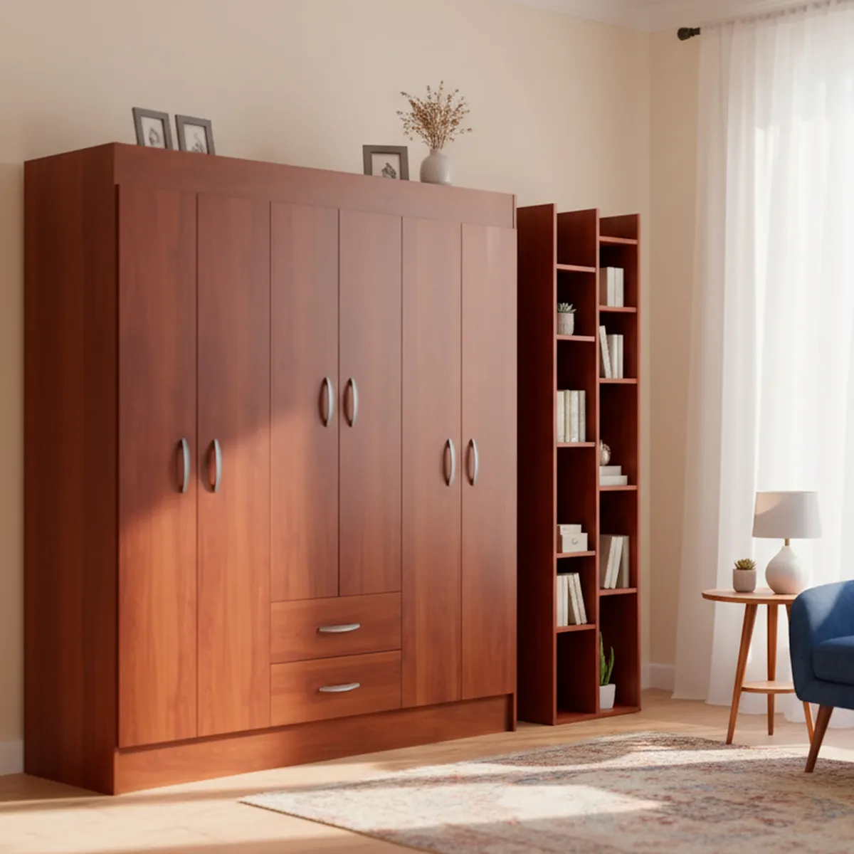 CIC - Closet Trancura 6 Puertas 2 Cajones/Librero 10 Repisas Sucre Cerezo