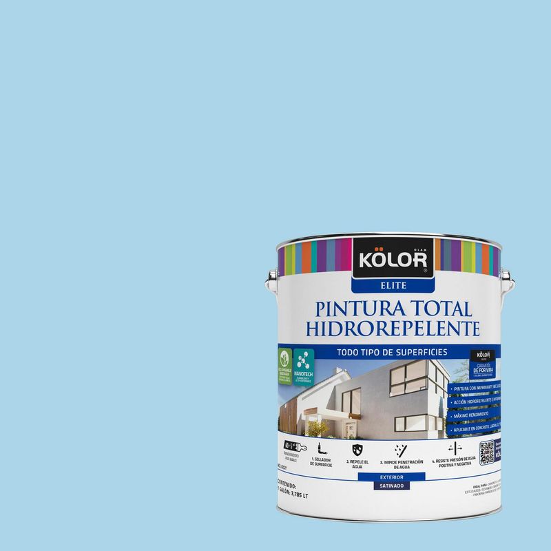 KOLOR - Pintura Hidrorepelente Satinado 1 galón(es) Celeste Hong Kong