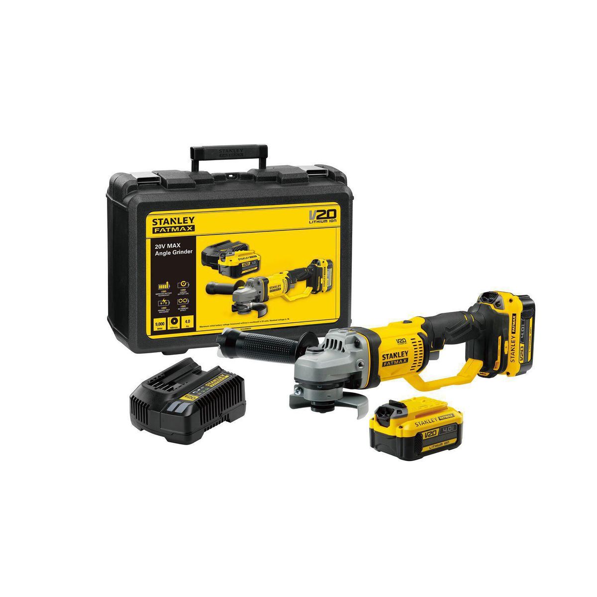 STANLEY - Esmeril angular inalámbrico 4,5" 20V + 2 baterías