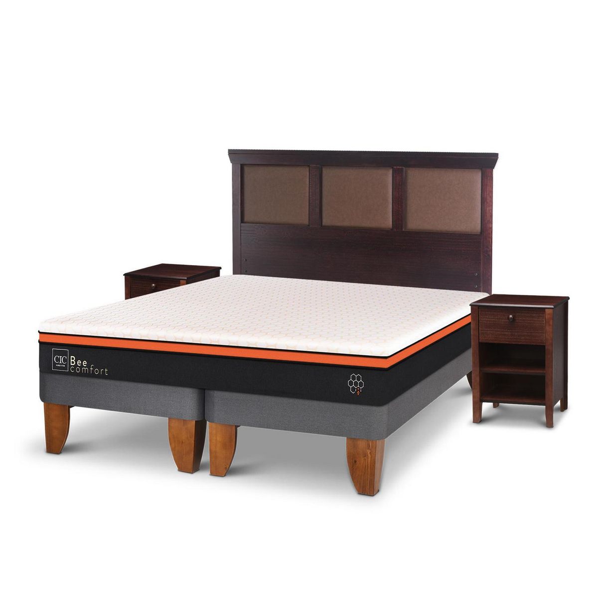 CIC - Cama Europea Bee Comfort 2 Plazas + Muebles