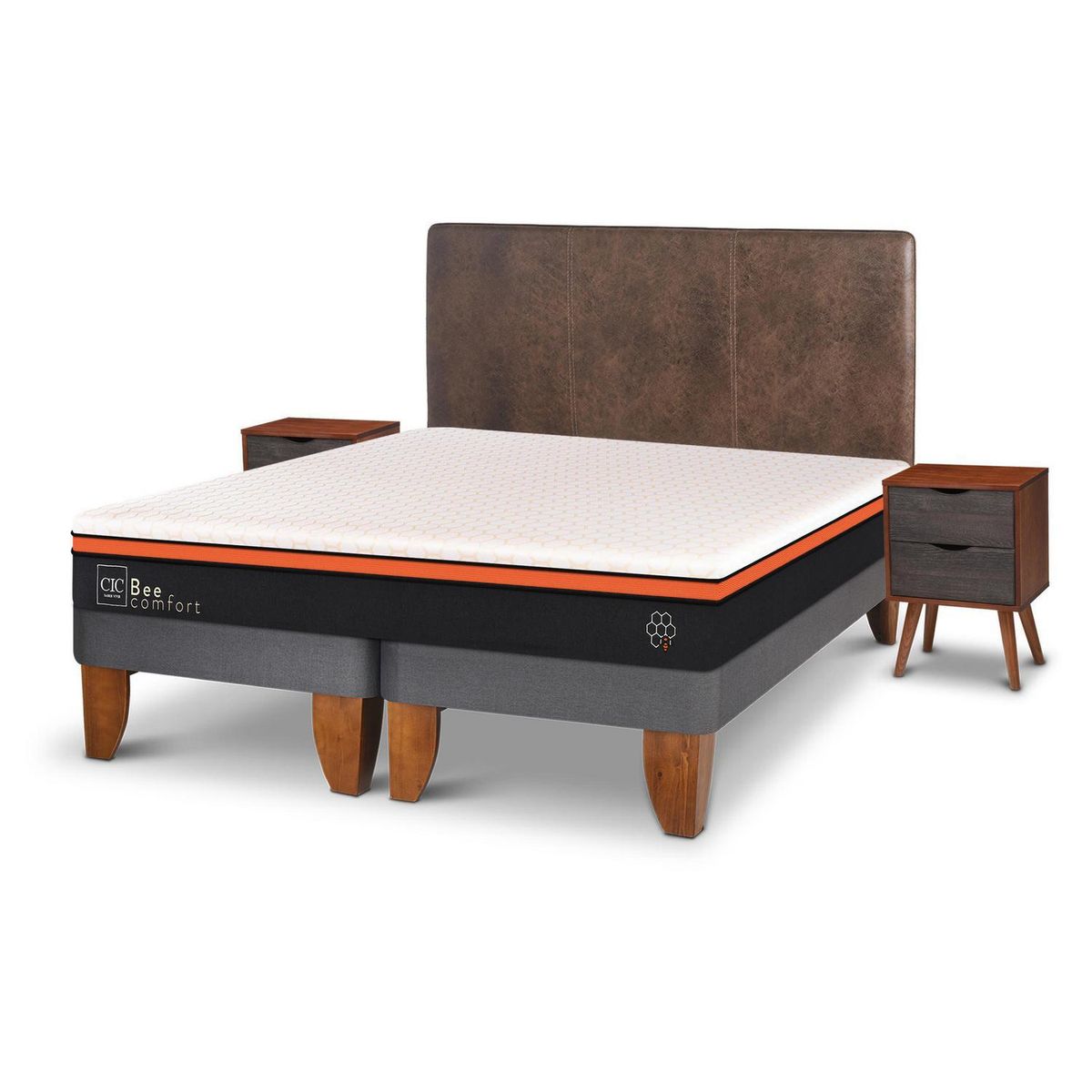CIC - Cama Europea Bee Comfort 2 Plazas + Muebles