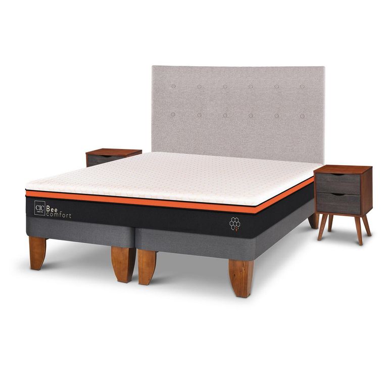 Cama Europea Bee Comfort 2 Plazas + Muebles