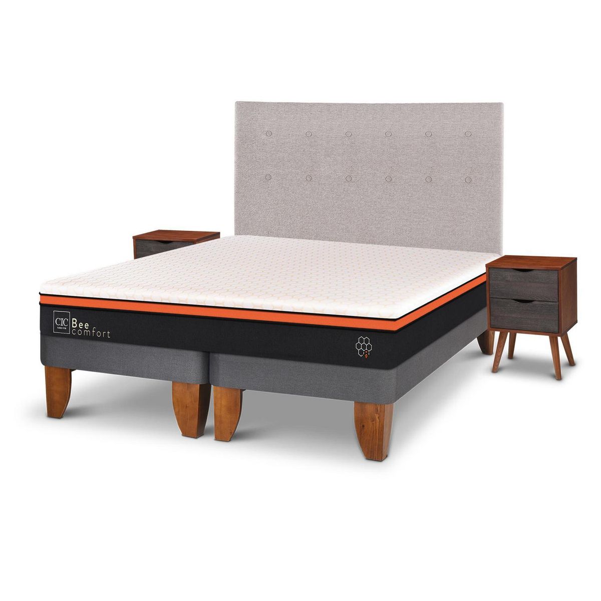 CIC - Cama Europea Bee Comfort 2 Plazas + Muebles
