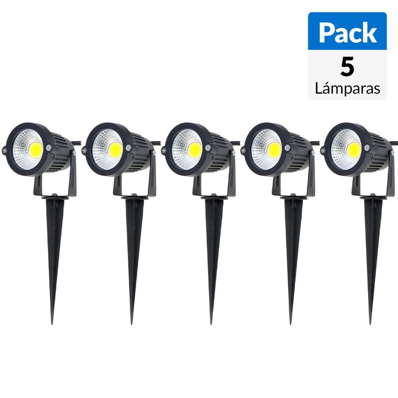 HB LEDS - Pack 5 Focos Estaca Led Jardín 7 W No tiene 300 lm Luz Cálida