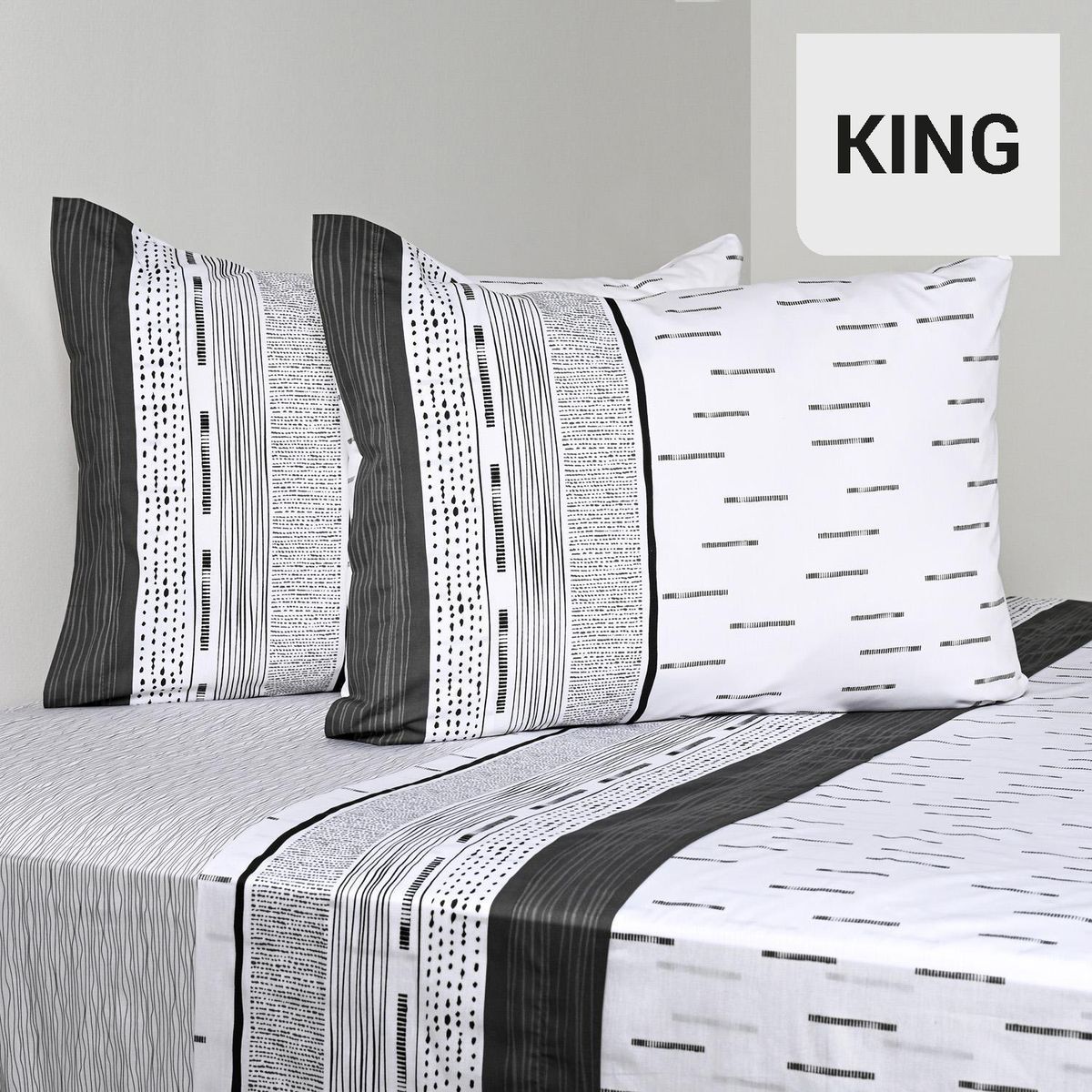 CANNON - Juego de Sábanas Hempton King 200 Hilos Blanco/ Negro