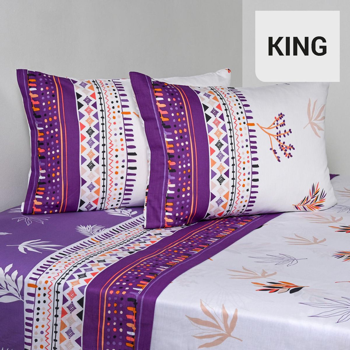 AMERICAN FAMILY - Juego de Sábanas Lavender King 144 Hilos Multicolor