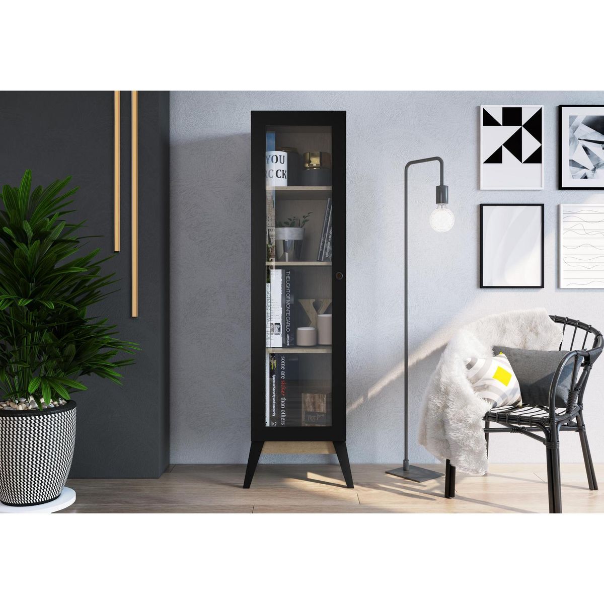 BE DESIGN - Vitrina 1 puerta Amber café - negro